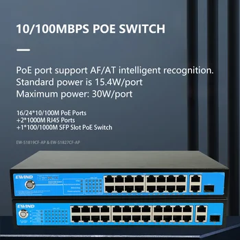 10/100M POE Anahtarı 16/24 Port Ethernet Anahtarı 2 RJ45 Uplink Portu Ağ Anahtarı IP Kamera / kablosuz erişim noktası AI akıllı anahtar