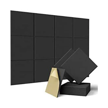 12 Paket Kare Akustik Paneller 12X12X0. 4 İnç Yüksek Yoğunluklu Akustik Paneller Ses Geçirmez Yalıtımlı Eğimli Kenarlar,Siyah