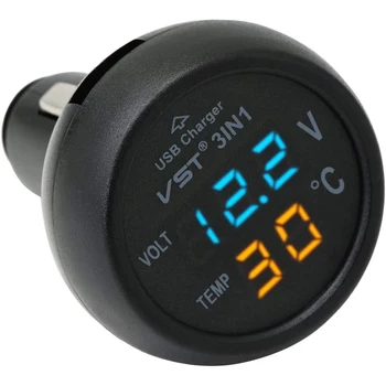 12 V / 24 V Dijital Metre Monitör 3 in 1 LED USB araba şarjı Voltmetre Termometre Araba Pil Monitörü LCD Dijital Çift Ekran