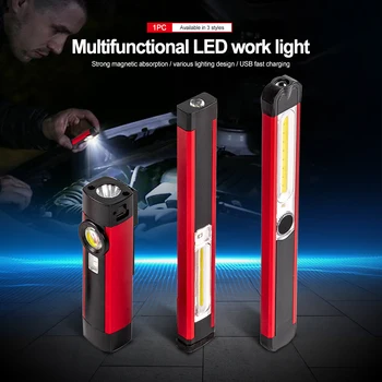 1200mAh COB+LED güçlü ışık beyaz/Kırmızı/UV El Feneri USB Şarj Edilebilir 5 hızlı Çalışma Işığı Manyetik Muayene Meşale
