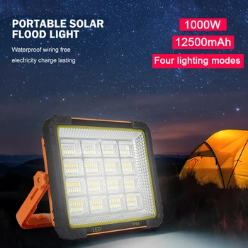 12500 mah 1000 W taşınabilir güneş fener LED çadır ışığı şarj edilebilir fener acil gece pazarı ışık açık kamp ampul lamba