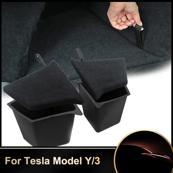 2 adet Tesla Modeli Y 2021 Yükseltme Arka Bagaj Yan saklama kutusu bölme paneli Sol Ve Sağ saklama kutusu Oto Aksesuarları
