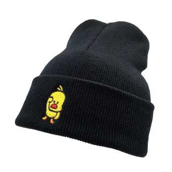 2022 Erkek ve kadın Küçük Sarı Ördek İşlemeli Yün Örme Şapka Sonbahar ve Kış Sıcak Şapka Açık Tüm Maç Rahat Şapka