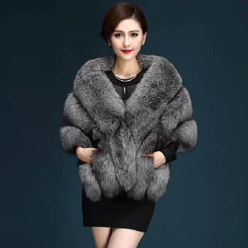 2022 sonbahar ve kış yeni düz renk rahat ve zarif kıdemli güzel tilki kürk şal yelek ceket pelerin kadın cepler ile