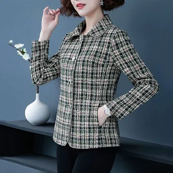 2023 Yeni Bahar Sonbahar ekose Orta Yaşlı Ceket kadın Kore Moda Tek göğüslü Ceket Kadın Giyim Palto Tops R2650