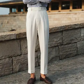 2023 Yeni Tasarım Erkekler Yüksek Bel Pantolon Katı İngiltere İş günlük giysi Pantolon Kemer Düz Slim Fit Dipleri Giyim H119