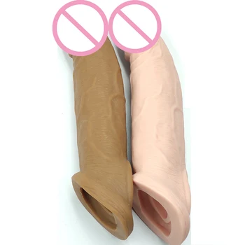 21cm Kalınlaşmış Prezervatif Büyütme Penis Extender Kollu Yeniden Kullanılabilir Gecikme Boşalma Seks Oyuncakları Erkekler İçin Samimi Ürünler Seks Shop