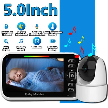 5 inç Ekran Video bebek izleme monitörü Sıcaklık Sensörü ile İki Yönlü Konuşma ve Uzaktan Pan Tilt yakınlaştırma kamerası Gece Görüş bebek izleme monitörü