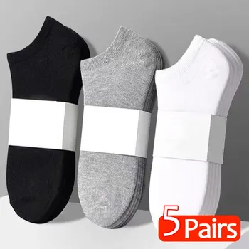 5 Çift / grup Düşük Kesim Erkek Çorap Düz Renk Siyah Beyaz Gri Nefes Pamuk spor çorapları Erkek Kısa Çorap Kadın Erkek