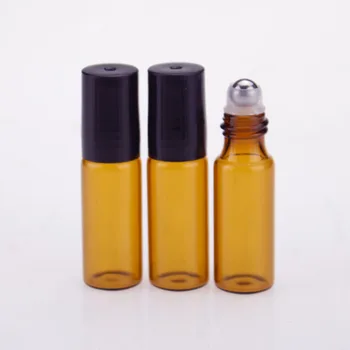 50 adet/grup 5ml Boş rolon şişe uçucu yağ Parfüm Cam Şişeler Mini Örnek Şişeler Kozmetik Ambalaj Çelik Rulo Topu