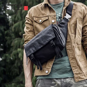 AETOO Basit deri erkek göğüs çantası, moda erkek omuzdan askili çanta, ilk katman deri erkek askılı çanta