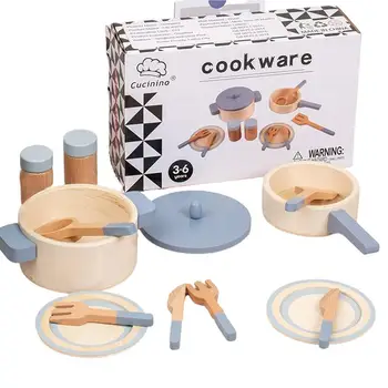 Ahşap Montessori Oyuncaklar Mutfak oyuncak seti tencere ve tavalar mutfak seti Çocuklar İçin 10 Adet Ahşap pişirme kapları Yılbaşı Hediyeleri