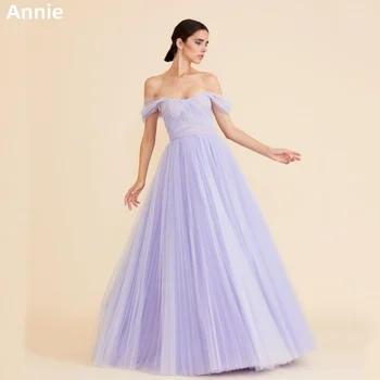 Annie Leylak Degrade Akşam Elbise Dantelli Korse Kapalı Omuzlar Balo Dressess A-Line Bayanlar Elbise Vestidos De Noche