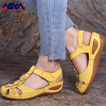 ASYAPOY Kadın Sandalet Artı Boyutu 44 Takozlar Ayakkabı Kadın Topuklu Sandalet Chaussures Femme Yumuşak Alt platform sandaletler rahat ayakkabılar