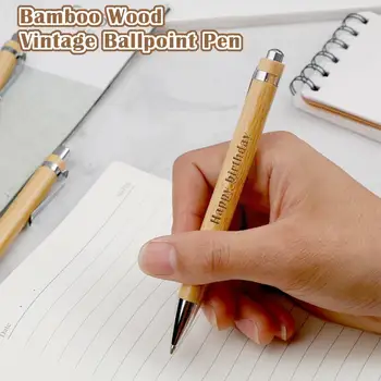 Bambu Ahşap Retro Tükenmez Kalem Yazma Ofis Reklam Basın Kalem Siyah Bambu Yağlı Kalem Kalem Moda B2I2