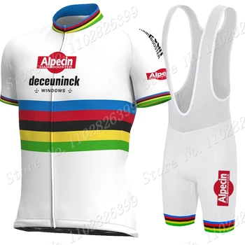Beyaz Alpecin Fenix Deceuninck 2023 Takım Dünya Şampiyonu Bisiklet Jersey Seti Kısa Kollu Giyim Yol Bisikleti Gömlek Takım Elbise MTB Giyim