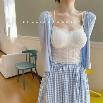 Dantel Kaşkorse kadın Yaz 2021 Giyim Güzel Sapanlar, Göğüs Pedleri, İç Çamaşırı Kore Versiyonu Küçük Katı Beyaz Siyah