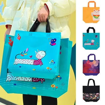 Dokunmamış Kumaş Tote Çanta Çanta Karikatür Hayvan Kedi Baskı Alışveriş Çantası Paket Servisi olan restoran Çantası Katlanır Çanta alışveriş çantası Yeniden Kullanılabilir kanvas çanta