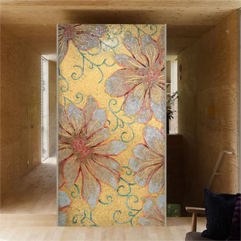 Duvar dekorasyonu için özel çiçek desenli sanat cam mozaik karo duvar tasarımı