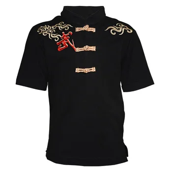 Dövüş sanatları T-shirt Nakış Kısa kollu Giyim Kung Fu Gömlek Klasik Üniforma Kung Fu erkek gömleği Yaz çocuk Üst