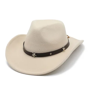 Erkekler Klasik Batı kovboy şapkası Kadın İngiliz Tarzı Cowgirl Keçe Caz Şapka Kilise Panama Sombrero Vaquero