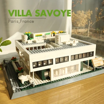 Fransız Villa Savoye Modu Yapı Taşları Şehir Sokak Görünümü Ünlü Modern İnşaat Montaj Tuğla Oyuncaklar Çocuk Hediyeler için