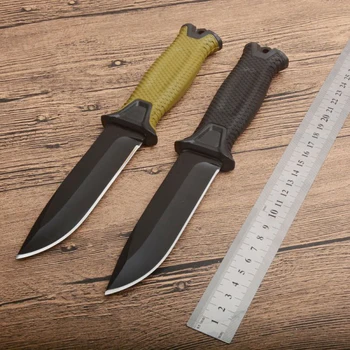 Gb 1500 Sabit Bıçak Taktik kamp bıçağı Avcılık Cep Askeri Bıçaklar Siyah kaplama Bıçak W / Deri kılıf Bağlı bacaklar