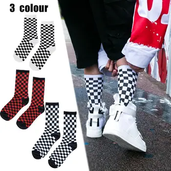 Harajuku Siyah Ve Beyaz Ekose Dama tahtası Çorap Kişiselleştirilmiş Hip Hop Pamuk Çorap Erkekler Ve Kadınlar İçin Unisex Streetwear Çorap