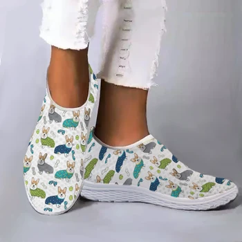 INSTANTARTS Karikatür Corgi Tasarım Beyaz rahat ayakkabılar Pet Köpek Baskı Bayanlar Ev Ayakkabıları Rahat yürüyüş ayakkabısı Hediye Ayakkabı