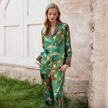 İlkbahar ve Yaz 2023 Yeni Buz İpek Pijama kadın Uzun kollu İpek Yaka Ev Takım Elbise Moda İns Tarzı