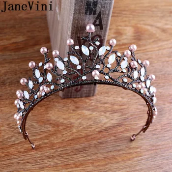 JaneVini Inci gelin tacı Saç Taç Düğün saç takı aksesuarları Moda Gümüş Rhinestone Kristal Kafa Bandı Kadın Tiaras