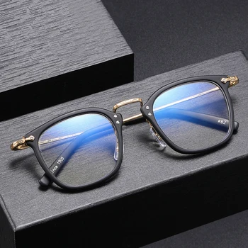 Japon El Yapımı Kare Gözlük Çerçeve Erkekler Vintage Titanyum Asetat Optik Gözlük Kadınlar Retro Tam Jant Miyopi Gözlük