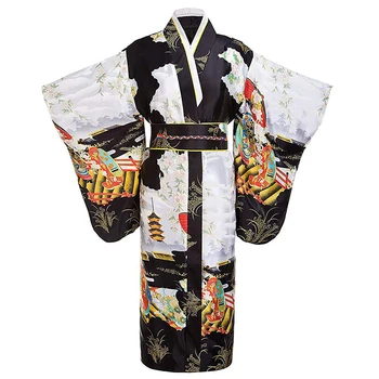 Japon Geleneksel Genç Bayan Yukata Obitage Saten Kimono Bornoz Elbisesi Vintage Performans Giyim Baskı Elbise Boyutu