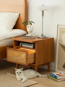 Japon katı ahşap rattan başucu masa Kiraz renkli küçük yatak odası komodin Modern minimalist depolama dolapları