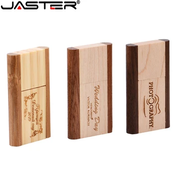 JASTER USB flash sürücü yaratıcı Ahşap kare rotasyon USB 2.0 4GB128GB kalem sürücü 64GB USB sopa ahşap KUTU Ücretsiz özel logo