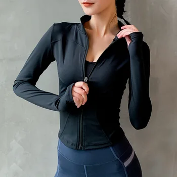 Kadın eşofman Slim Fit Uzun Kollu Spor Ceket Yoga Kırpma Üstleri Başparmak Delikleri İle Spor Ceket Egzersiz Tişörtü