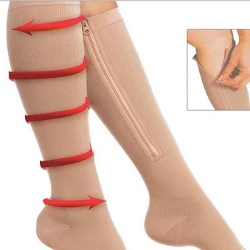 Kadın Çorap Çorap Zip Sox Elastik Basınç varis çorabı Spor Saf Renk Fermuar Kelebek Siyah Ten Rengi Hemşire Uçuş