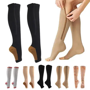 Kadınlar burnu açık Fermuar kompresyon çorapları varis çorabı Bacak Kollu Önlemek