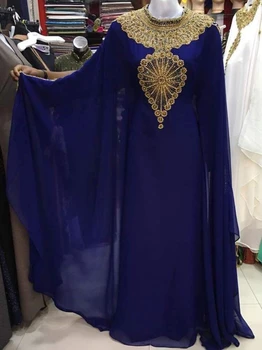 Kadınlar uzun elbise Fas Nave Mavi Cam Taş Dubai Elbisesi Farasha Sarees Hindistan'da Kadınlar için