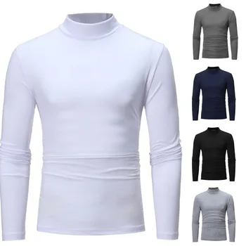 Kış Sıcak Yarım Yüksek Yaka Moda termal iç çamaşır Erkekler Mock Boyun Temel düz tişört Bluz Kazak Uzun Kollu Üst Moda