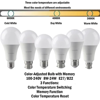 LED Renk ayarlı Ampul 5 ADET E27 B22 AC120V / AC220V 8 W-24 W CCT,Hafıza Fonksiyonu,renk Sıcaklığı Sıfırlama ışığı Ev, ofis Aydınlatması