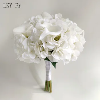 LKY Fr Beyaz Pembe Düğün Buket Gelinlik Aksesuarları Sahte gelinçiceği Ortanca Ipek Çiçekler Gelin Buketi Evlilik Dekorasyon