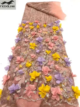 Madison 3D Çiçek Afrika Dantel Kumaş 2022 yüksek kaliteli dantel Malzeme Nijeryalı Fransız Tutkal Sequins Kumaşlar Tül Dantel Elbise İçin