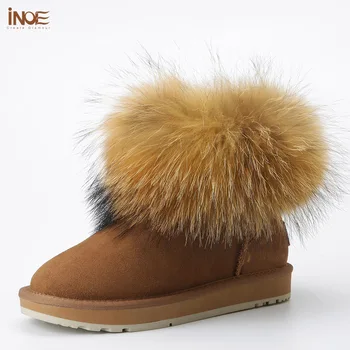 Moda Tilki kürk ayak bileği kısa kar botları kadınlar için koyun derisi deri yün astarlı kışlık botlar kızlar ayakkabı su geçirmez ücretsiz kargo
