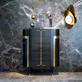 Modern İtalyan tarzı ışık lüks özel şifonyer kombinasyonu Minimalist Villa oturma odası kaya kurulu depolama dolabı
