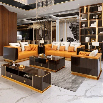 Modern lüks Amerikan high-end lüks villa büyük oturma odası ithal deri kanepe 123 kombinasyonu