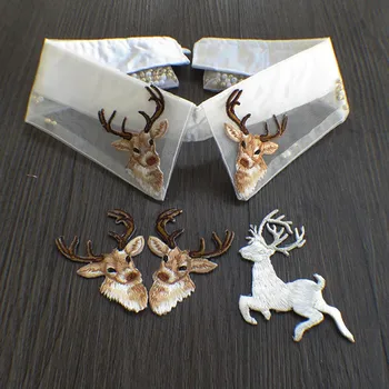 Noel Yaka dekorasyon kumaşı DIY Aplike Kahve Geyik Elk Yamalar Giysi için Demir On Yamalar Giyim için