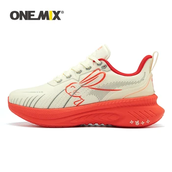 ONEMIX 2023 Yeni Varış koşu ayakkabıları Floresan Kırmızı Tampon Elite spor ayakkabılar Açık Nefes Örgü Yürüyüş Sneakrs Erkekler