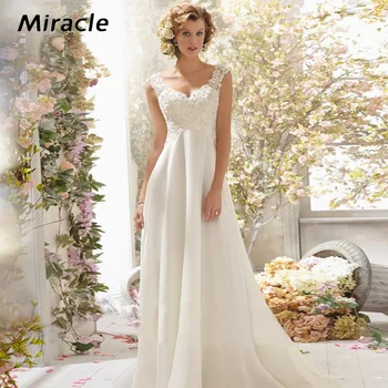 Onurlu A-Line düğün elbisesi Güzel V Yaka Backless gelin kıyafeti Çekici Aplike Gelin Elbise Kolsuz Vestidos De Novia