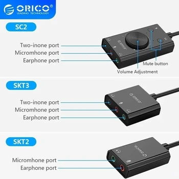 ORICO Ses Kartı Harici USB Arayüzü 3.5 mm Stereo Mikrofon Ses Ses Ayarı Ücretsiz Sürücü Adaptörü Laptop için PS4 Kulaklık